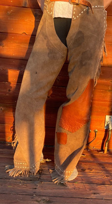Woman Western Cowboy Chap Fringes Suede Leather Pant Riding Chaps S-Med