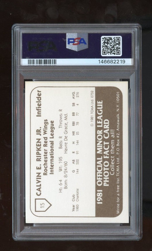 1981 TCMA #15 Cal Ripken Jr. Signed PSA 5 EX PSA DNA 10 AUTO view 2