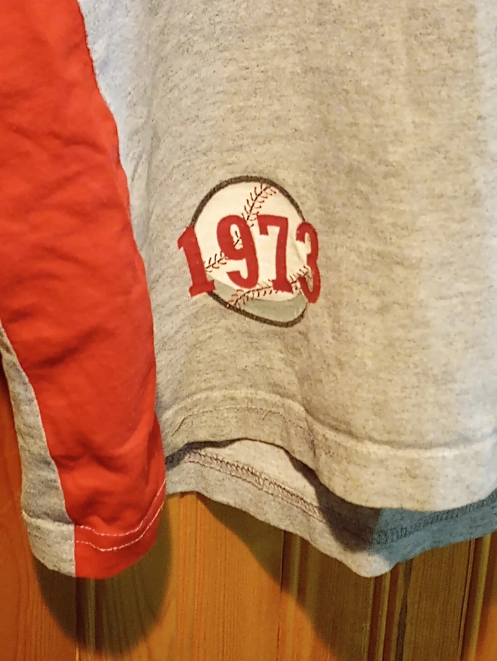 Vintage Lee Boys XL (18-20) Baseball T-shirt Diamond Legend 1973 Gray White Red - Image 3 of 4