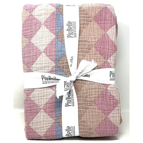 Piu Belle KING Coverlet Bedspread Pink Pastels 100% Cotton 104X94” Geometric