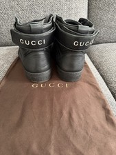 Gucci Men's High-Top Black Mirosoft Leather Embossed Logo Gucci