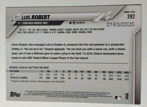 2020 Topps Serie 2 Luis Robert RC #392 Gold Parallel Rookie /2020 - Foto 6 di 6
