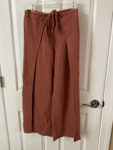 YFB Tie Front Flowy Gauze Wide Leg Pants Side Split Size Medium