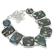 Copper Ethiopian Opal Gemstone Necklace Adjustable Chain Jewelry 18
