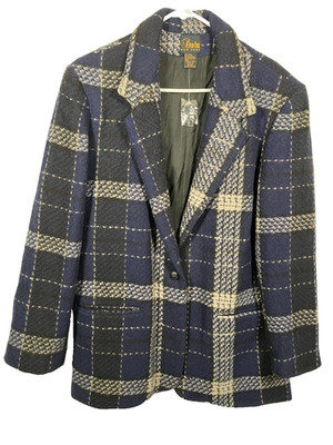 David Paul Wool Plaid Blazer Jacket Size 14 Preppy Academia Career Professional