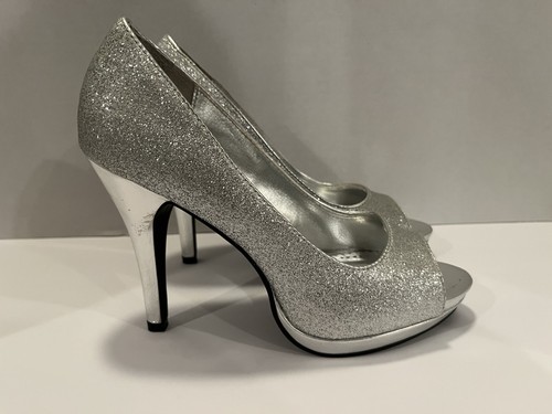 Scarpe eleganti donna Rampage Gracee tacco alto decolte argento glitter taglia 8,5 - Foto 3 di 12