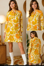 1970s Vintage Psychedelic Paisley Vibrant Midi Dress Size Medium