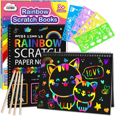 Scratch Paper Art-Crafts Gift: 2 Pack Rainbow Notebooks Supplies Toys Easter Bas
