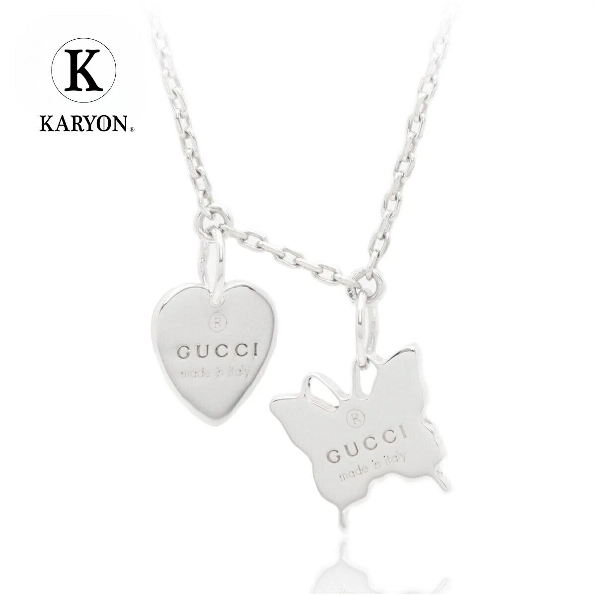 Gucci Collana Donna Marchio Farfalla Cuore Targhetta Piatto Pendente