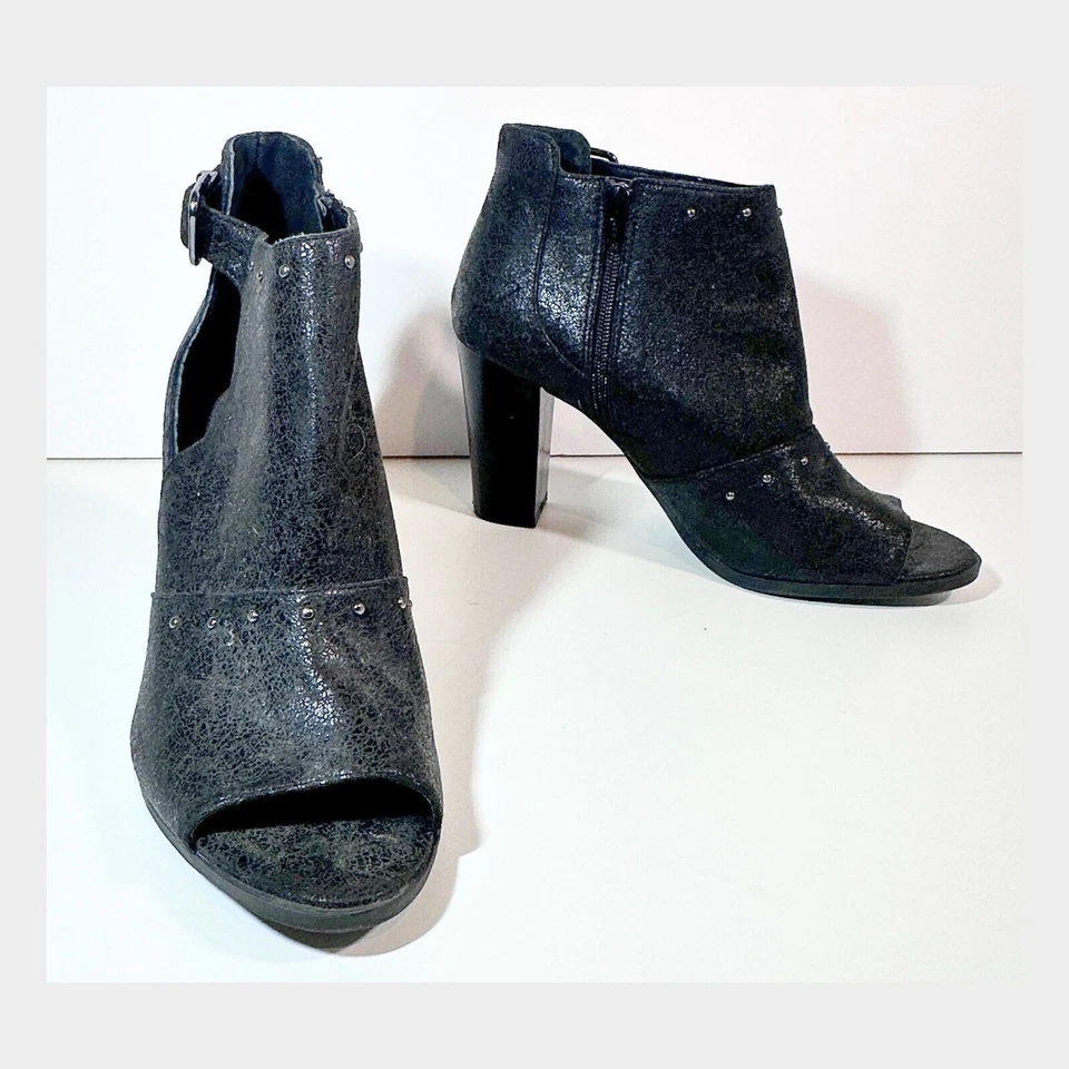 Botines Simply Vera Imitación Cuero Peep-Toe Tachonados Talla 9 Gótico Boho Moto Estilo Foto 3 de 4