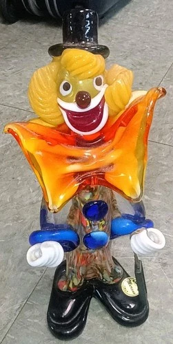 Vintage Murano Circus Clown Hand Blown Art Glass Figurine Sculpture 7.5” Tall