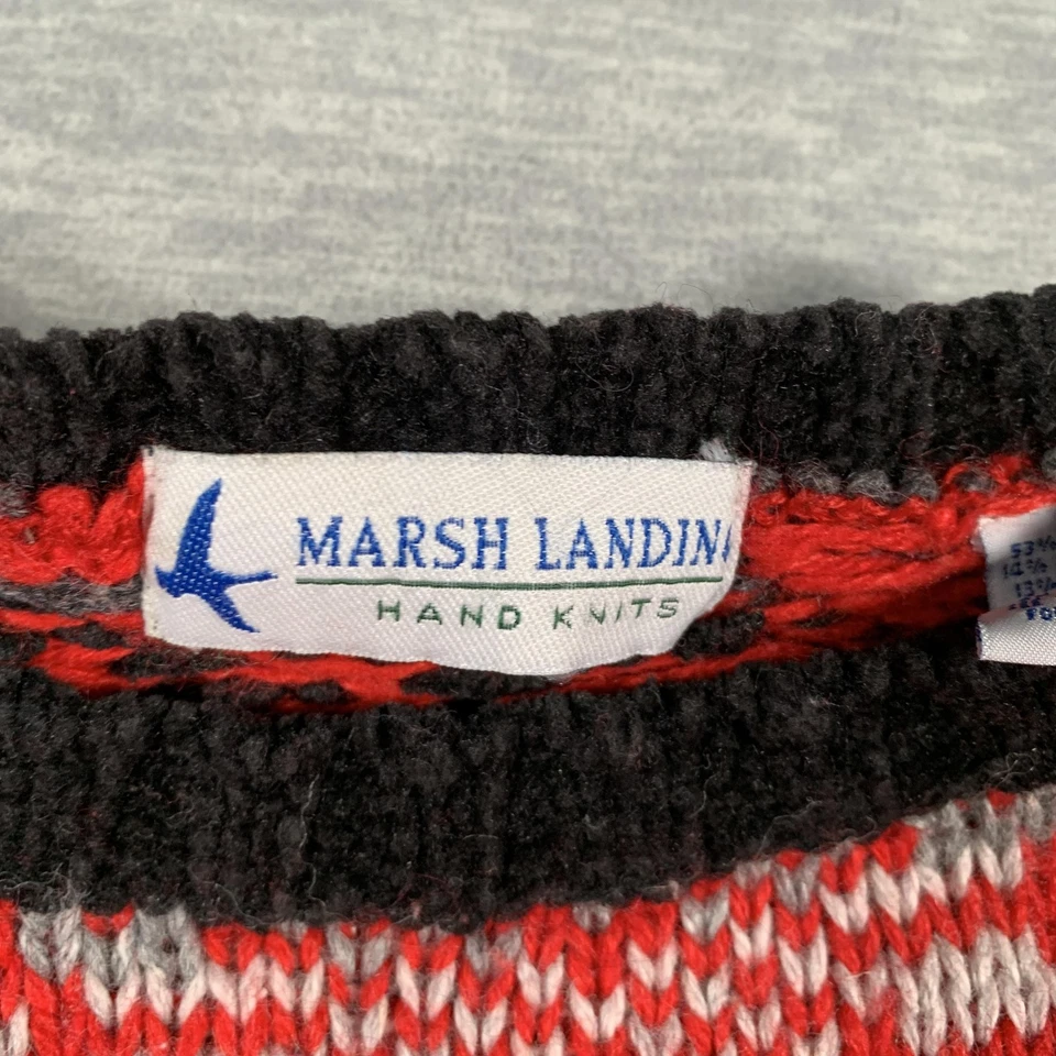 Свитер женский Marsh Landing средний красный черный Fair Isle ручная вязка круглый вырез Ramie - Изображение 4 из 4