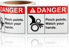 Pinch Point Danger Labels - 50 OSHA Safety Vinyl Stickers for Workplace Use