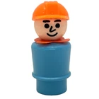 Vintage Fisher Price Little People Construction Worker Blue w/Orange Hard Hat