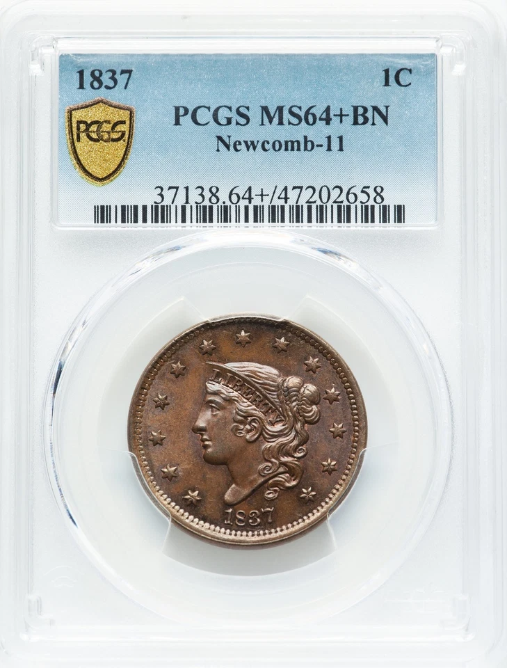 1837 Coronet Large Cent - Head of '38 - PCGS MS64+ BN - MAGNIFICENT - LOOKS 65+ - Image 3 of 4