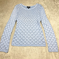 AGB Blue Open Knit Sweater Women Medium Lightweight Boho Minimalist Long Sleeve