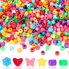 1200 Pcs Colored Shaped Pony Beads - Mixed Perforated Assorted Heart Flower Star