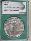1987 American Silver Eagle Dollar NGC MS 69 From US Mint Sealed Box Green