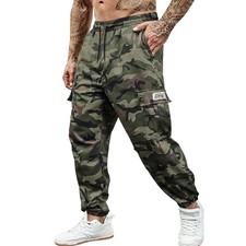 Men's Camo Jogger Pants Military Army Combat Cargo Pants Leg-Bound Tapered Casua