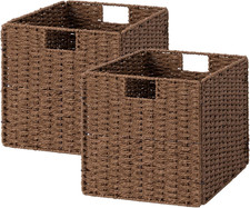 13 Inch Cube Storage Bins, Wicker Baskets for Storage, Brown