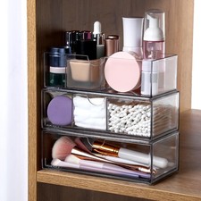 3-Tier Clear Stackable Makeup Organizer with Removable Dividers,Acrylic Medic...