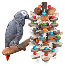 Large Parrot Toys Bird Chewing Toys-Natural Nuts Corn Loofah Wooden Bird...