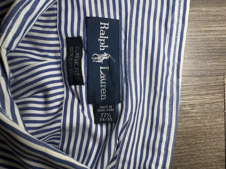 Camisa polo masculina manga longa listrada azul 17 Ralph Lauren - Imagem 3 de 4