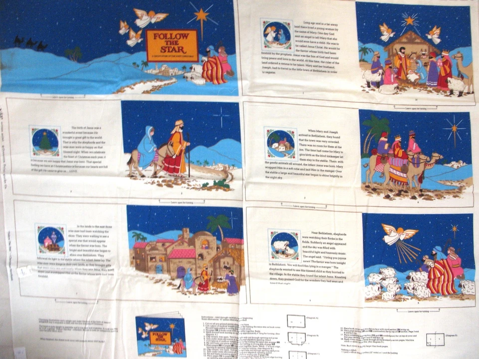 VIP Christmas Storybook FABRIC PANEL Follow the Star NATIVITY SOFT BOOK cut sew - Image 2 of 4