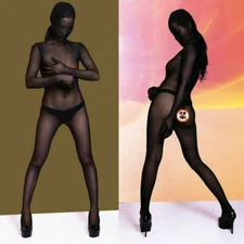 Plus Size 2-Way Zipper Bodysuit Sheer Full Body Stocking Zentai Costume Jumpsuit