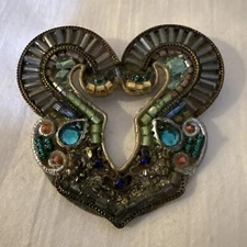 Beautiful Ayala Bar brooch with enamelled panels beads and metal Signed