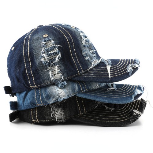New Mens Retro Distressed Ripped Wash Denim Hat Baseball Cap Trucker Hiking Hat - Bild 3 von 12