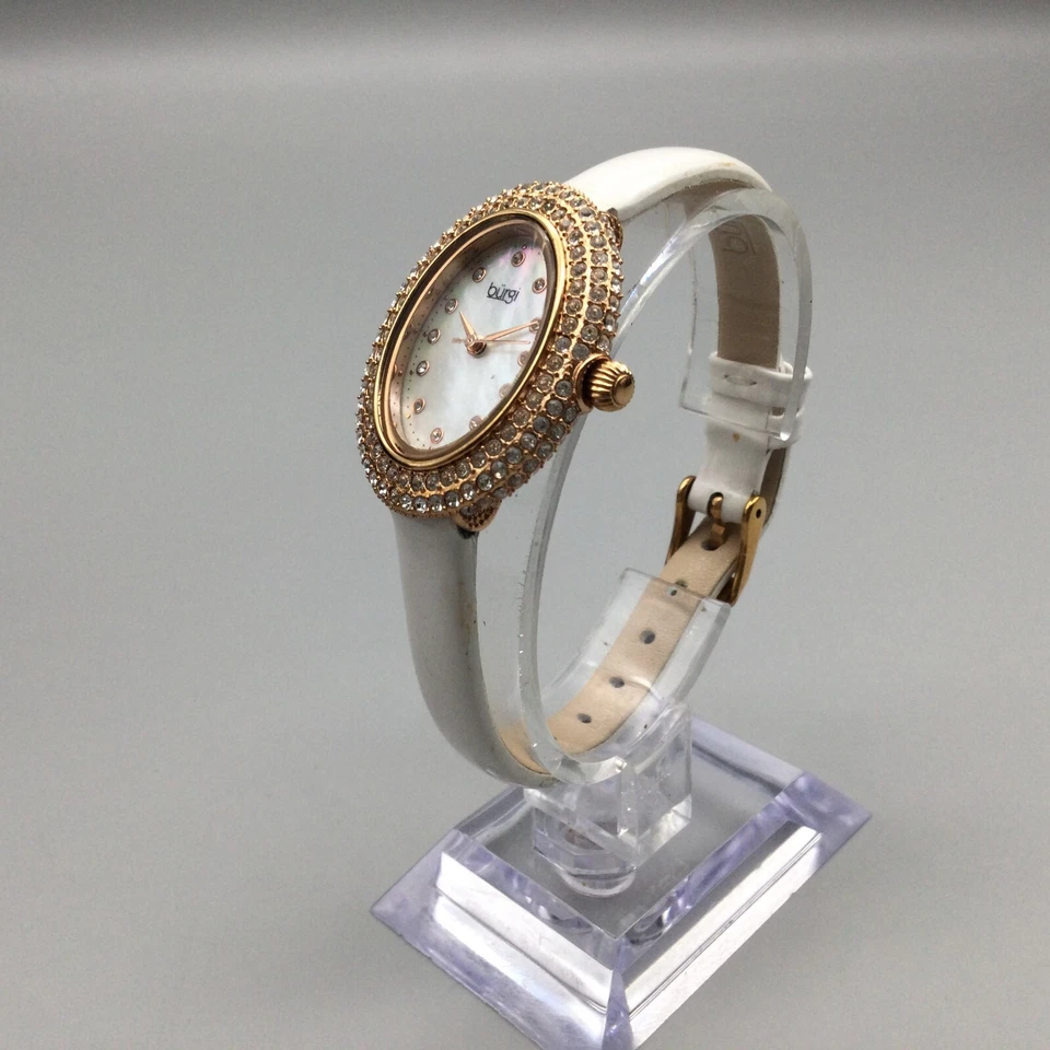 Burgi Bling Watch Women 27mm Rose Gold Tone MOP Dial Leather Band New Battery - image 4 of 4