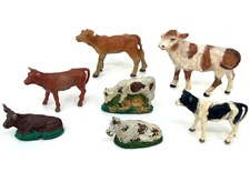 Elastolin Composite and Poly Cow 1950s Toy Figure Mixed Lot 7 one Signed 2in Vtg