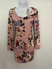 Iris Womens NWT Soft Pink Floral Scoop Neck Short Dress Stretch Bodycon M