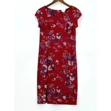 Eci New York Womens Sheath Bodycon Floral Red Dress Back Zip Cap Sleeve 4