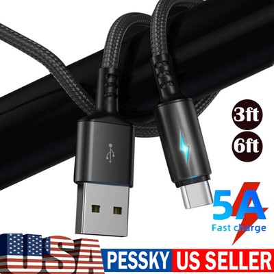 3ft/6ft USB to Type C Data Cable 5A Fast Charging Charger Cord For Phone Samsung