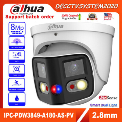 US STOCK DAHUA 8MP TiOC WizSense IPC-PDW3849-A180-AS-PV Two-way Audio IP Camera