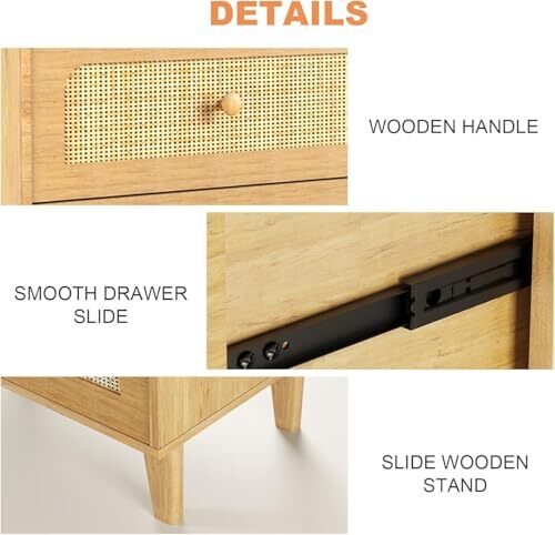 Rattan Drawer 6 Dresser for Bedroom, Mid-Century Modern Chests of Drawers - Picture 5 of 8