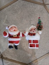 Pair of vintage rubber faced santa ornaments 1950s 