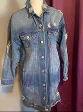 Ivivi Long Line Denim Jacket Sz Sm 29”long