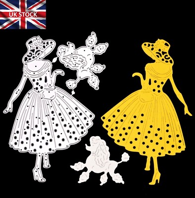 Retro Chic Dame mit Hund Metall Stanzschablone, Karten basteln, Pudel, Basteln, C4