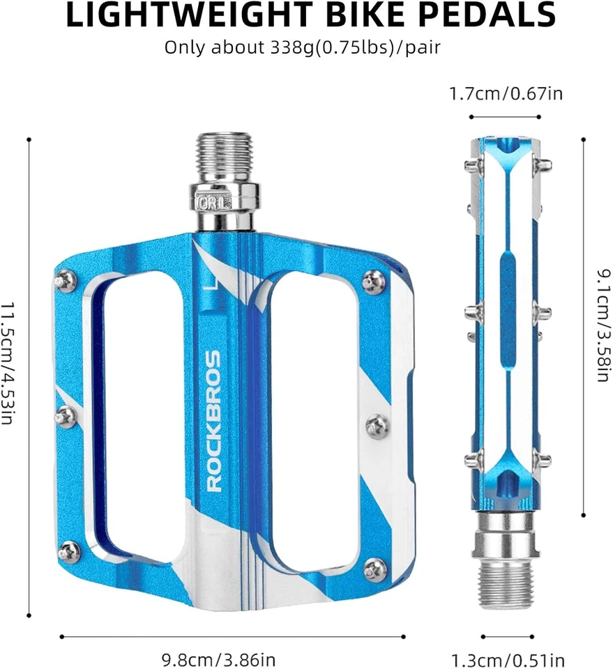 Pedales planos para bicicleta ROCKBROS 9/16"" cojinete sellado ligero de aleación de aluminio 2 un. Foto 2 de 4