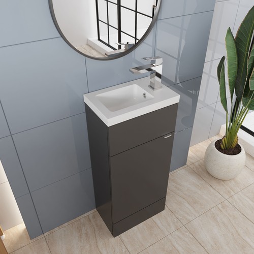 Hudson Reed Fusion Compact Vanity Unit & Basin 400mm - Charcoal Woodgrain - Picture 6 of 9