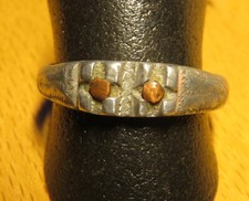 BAGUE de POILU gravée 2 FLEURS coeur cuivre  T: 60 Artisanat de tranchée