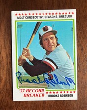 ORIOLES- BROOKS ROBINSON AUTOGRAPH 1978 TOPPS RECORD BREAKER #4 TRADING CARD