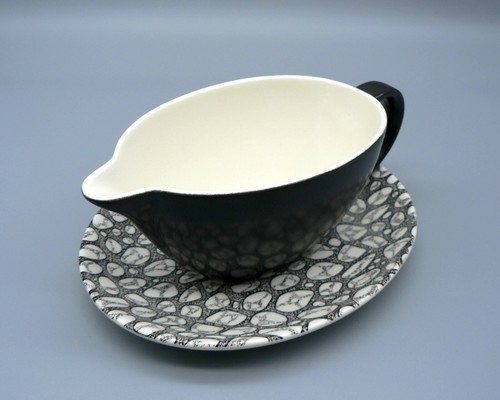 POOLE POTTERY BLACK PEBBLE SAUCEBOAT & STAND C106 MID-CENTURY GRAVY DISH OVAL A1 - Picture 13 of 19