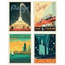 Chicago Illinois Landmarks Vinyl Sticker Set of 4 Luggage Decals