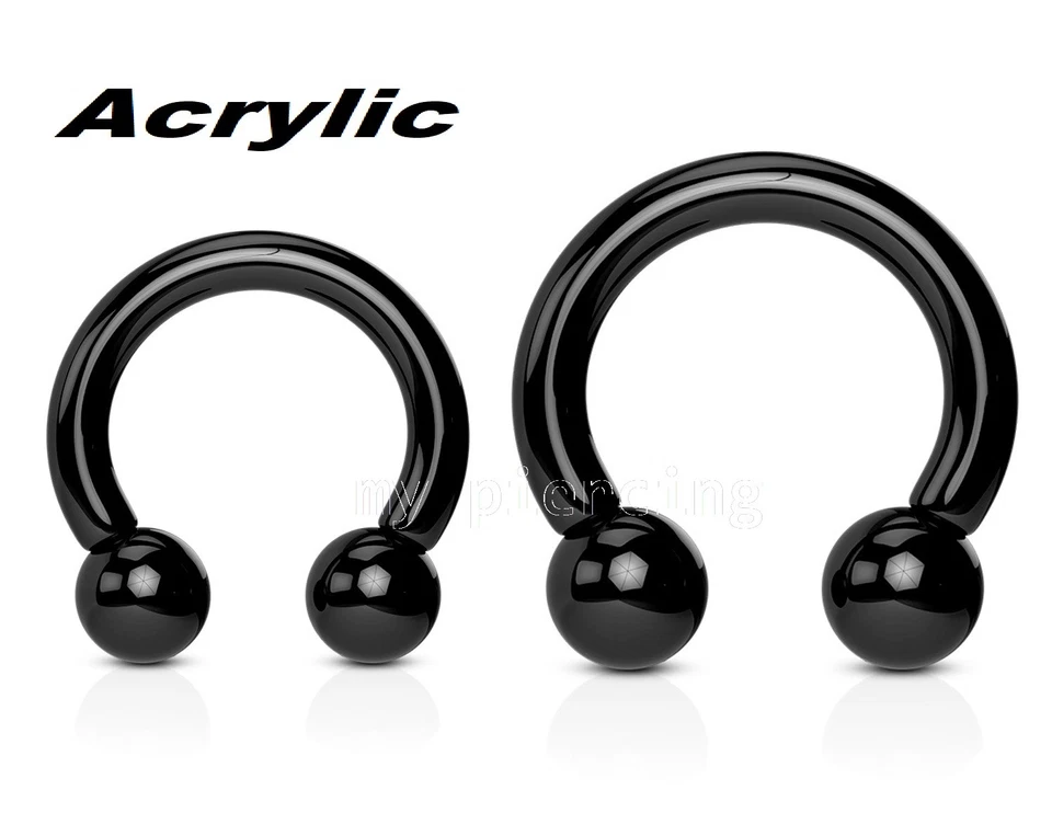 PAIR Black Acrylic Horseshoe Circular Barbell Earring & Septum Ring 16G to 0G - Image 2 of 4