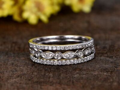 CZ wedding Engagement Eternity Art Deco Stacking band Ring 925 Sterling  Silver
