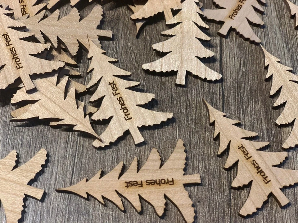 25 Streudeko Holz Frohes Fest basteln Weihnachten Xmas Tanne Weihnachtsbaum Baum - Bild 3 von 3